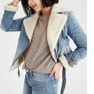 NWOT American Eagle XXL Fur Lined Denim Sherpa Jacket
